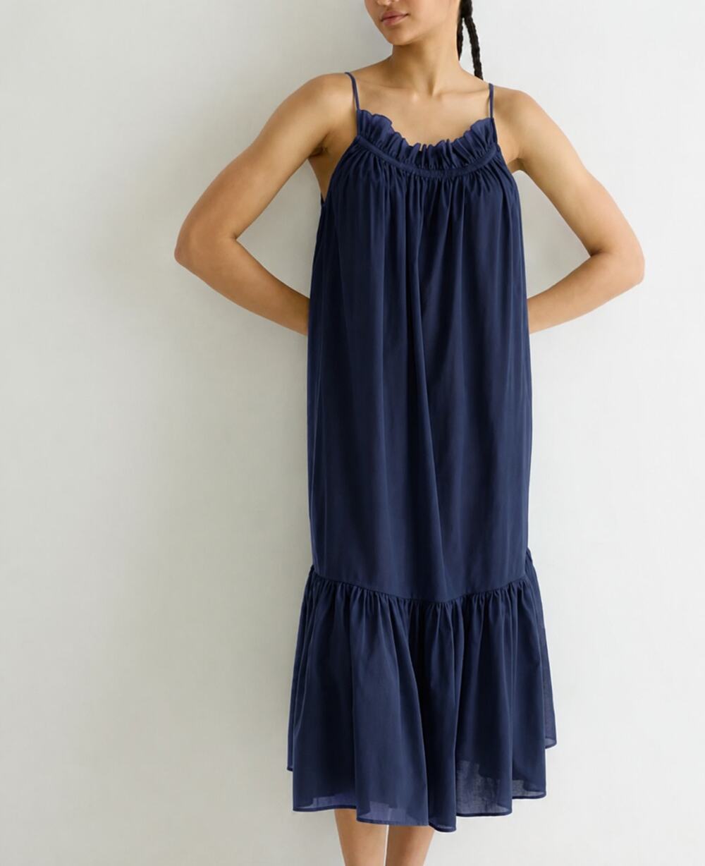 J. Crew Cotton Voile Ruffle Beach Dress Navy Blue BH551 Size L/XL